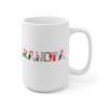 White 15 ounce mug with text ‘Grandpa’ in colourful Christmas themed lettering
