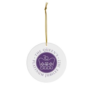 White ceramic ornament featuring the logo of Her Majesty’s Platinum Jubilee
