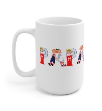 White 15 ounce mug with text ‘Papa’ in colourful Christmas themed lettering
