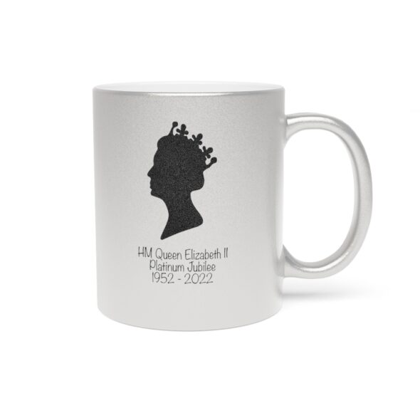 Metallic Silver 11 ounce God Save The Queen Mug – The Queen’s Silhouette and Dates of her Reign