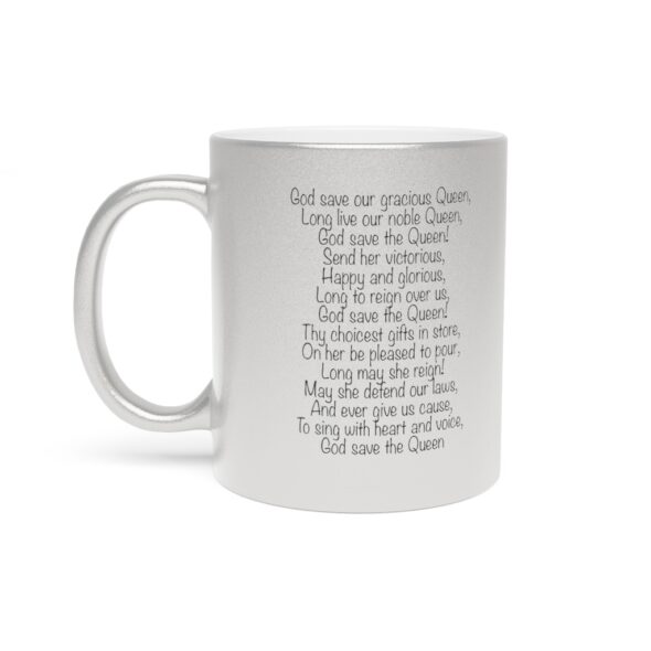 Metallic Silver 11 ounce God Save The Queen Mug -The Lyrics to God Save The Queen