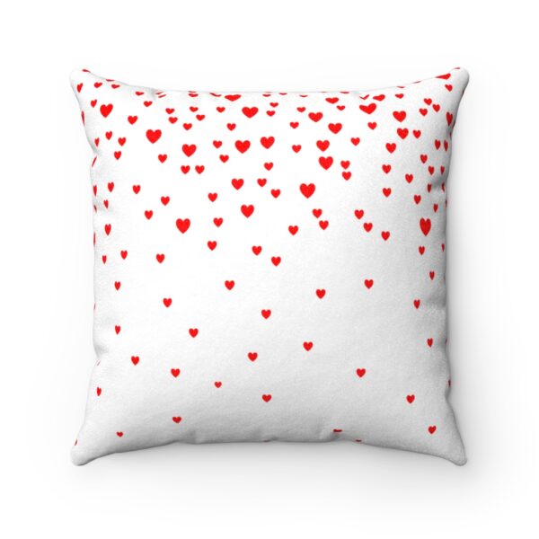 White faux suede cushion, featuring a heart waterfall