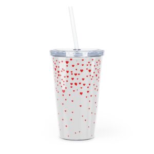 Plastic Tumbler with straw, featuring a heart waterfall