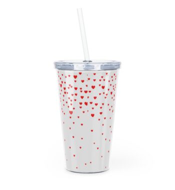 Plastic Tumbler with straw, featuring a heart waterfall